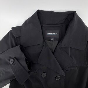 London Fog Womens Black Double Breasted Trench Coat Size L NWOT
